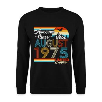August 1975 Jahrgang Vintage Retro Geburtstag - Unisex Pullover - Schwarz - Vorne - Alina (178cm) & Michal (187cm)