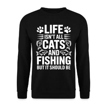 Fishing Saying Fishing Cat Funny Angler Gift - Unisex Sweatshirt - black - Front - Alina (178cm) & Michal (187cm)