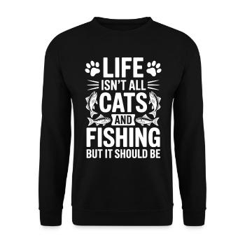 Fishing Saying Fishing Cat Funny Angler Gift - Unisex Sweatshirt - black - Front - Alina (178cm) & Michal (187cm)