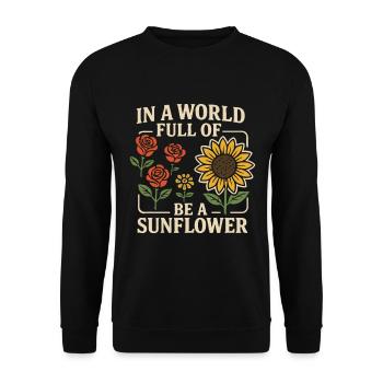 Sei die Sonnenblume – Sei du selbst - Unisex Pullover - Schwarz - Vorne - Alina (178cm) & Michal (187cm)