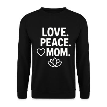 Love. Peace. Mom. – Herz & Lotus - Unisex Pullover - Schwarz - Vorne - Alina (178cm) & Michal (187cm)