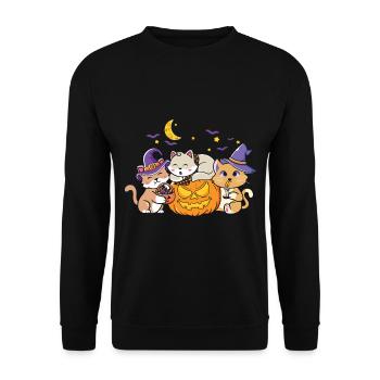 Halloween Katze Hexe - Unisex Pullover - Schwarz - Vorne - Alina (178cm) & Michal (187cm)