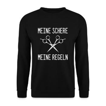 Schere Friseure Friseur - Unisex Pullover - Schwarz - Vorne - Alina (178cm) & Michal (187cm)