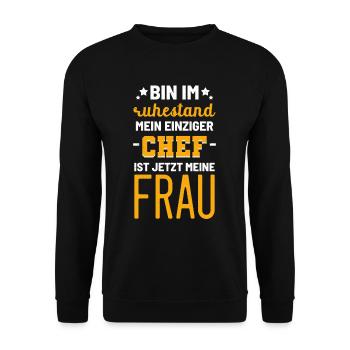 Pensionierung Ehemann im Ruhestand - Unisex Pullover - Schwarz - Vorne - Alina (178cm) & Michal (187cm)
