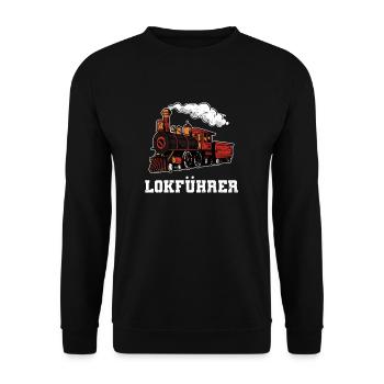 Züge Lokomotivführer - Unisex Pullover - Schwarz - Vorne - Alina (178cm) & Michal (187cm)