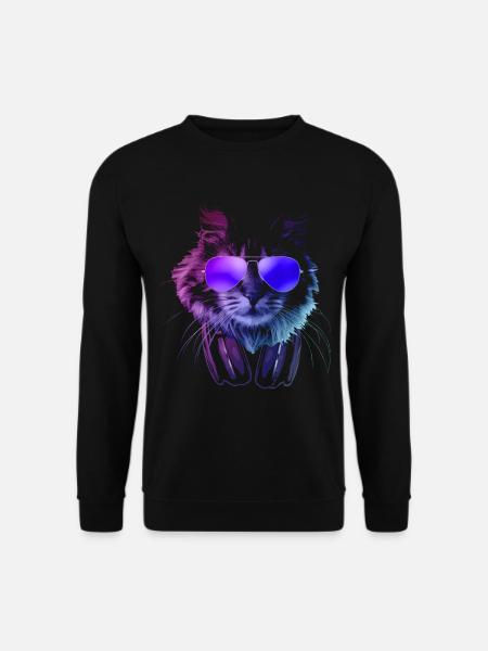 Furry DJ Cat In Neon Lights - Unisex Pullover - Schwarz