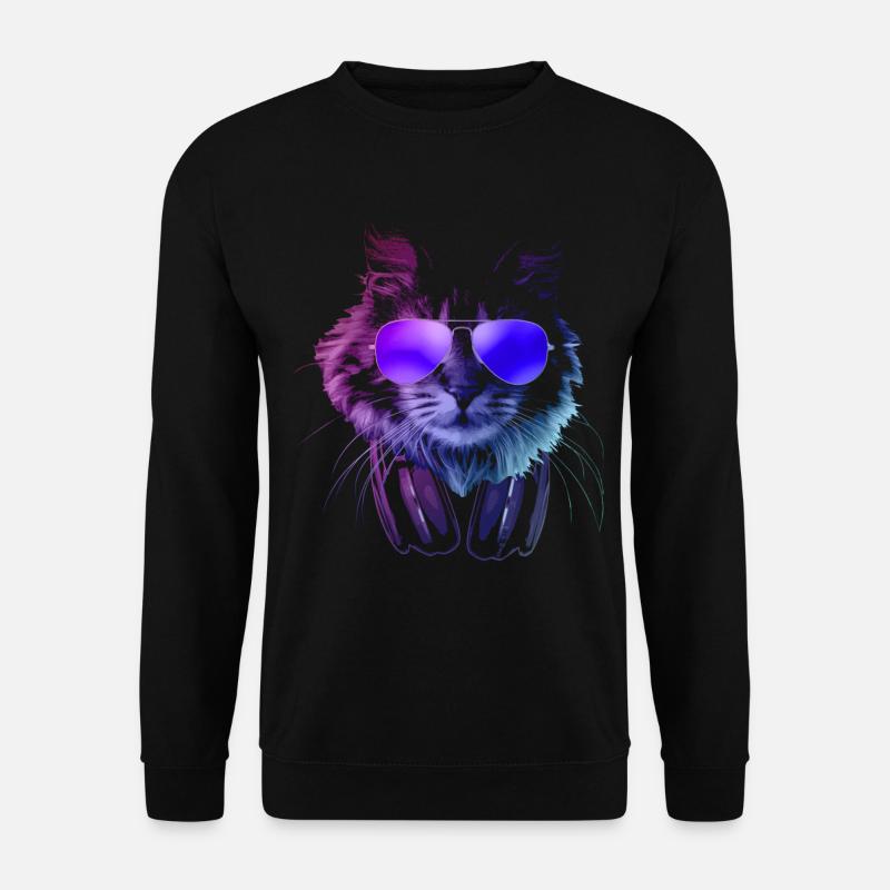 Furry DJ Cat In Neon Lights - Unisex Pullover - Schwarz