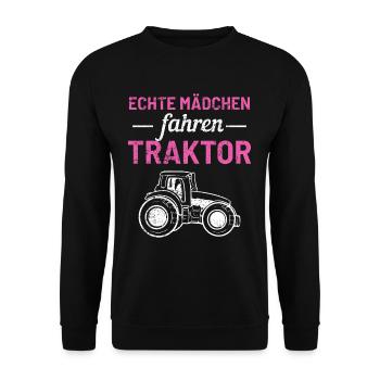 Bauernhof Traktor Mädchen Fahren - Unisex Pullover - Schwarz - Vorne - Alina (178cm) & Michal (187cm)