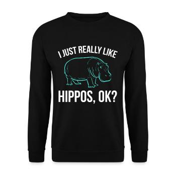 Flusspferde Nilpferd Großflusspferd Hippopotamus - Unisex Pullover - Schwarz - Vorne - Alina (178cm) & Michal (187cm)