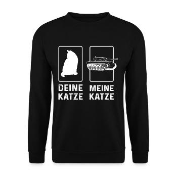 Deine Katze Meine Panzer Panzerfahrer - Unisex Pullover - Schwarz - Vorne - Alina (178cm) & Michal (187cm)