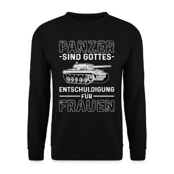 Panzer Gottes Entschuldigung Panzerfahrer - Unisex Pullover - Schwarz - Vorne - Alina (178cm) & Michal (187cm)