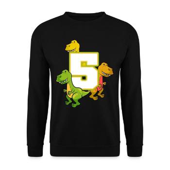 5 Jahre Geburtstags Dinos Jungs Saurier - Unisex Pullover - Schwarz - Vorne - Alina (178cm) & Michal (187cm)