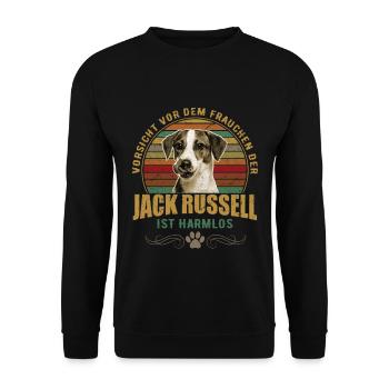 Vorsicht vor dem Frauchen Jack Russel ist Harmlos - Unisex Pullover - Schwarz - Vorne - Alina (178cm) & Michal (187cm)