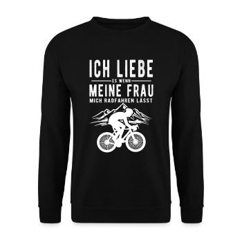 Ich Liebe meine Frau wenn sie mich Radfahren lässt - Unisex Pullover - Schwarz - Vorne - Alina (178cm) & Michal (187cm)