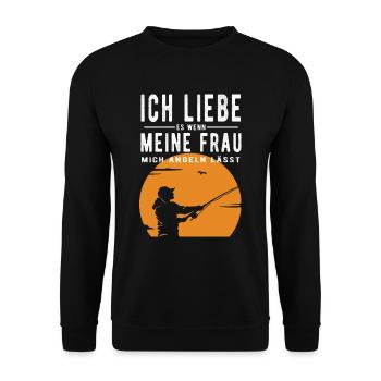 Ich liebe meine Frau wenn sie mich angeln lässt - Unisex Pullover - Schwarz - Vorne - Alina (178cm) & Michal (187cm)
