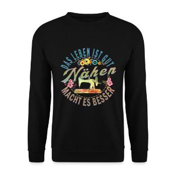 Nähen schneidern Nadelarbeit Nähspruch - Unisex Pullover - Schwarz - Vorne - Alina (178cm) & Michal (187cm)