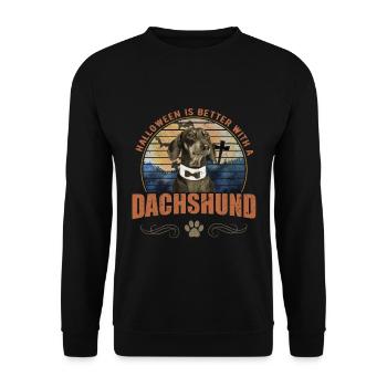 Halloween ist better with a Dachshund Dackel - Unisex Pullover - Schwarz - Vorne - Alina (178cm) & Michal (187cm)