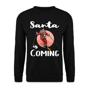 Santa Is Coming Ski Wintersport Weihnachten - Unisex Pullover - Schwarz - Vorne - Alina (178cm) & Michal (187cm)