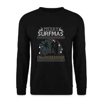 Surf Surfer Ugly Christmas Sweater Cadeau - Sweat-shirt Unisexe - noir - Devant - Alina (178cm) & Michal (187cm)