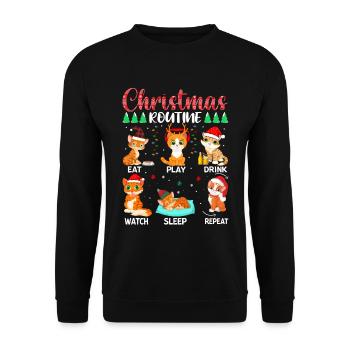 Routine de Noël Chat - Sweat-shirt Unisexe - noir - Devant - Alina (178cm) & Michal (187cm)