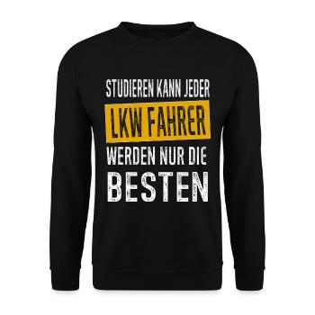 LKW Fahrer Trucker Fernfahrer Geschenk - Unisex Pullover - Schwarz - Vorne - Alina (178cm) & Michal (187cm)