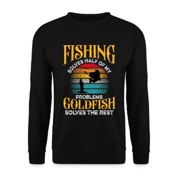 Angler Fisch Angelrute Anglerspruch - Unisex Pullover - Schwarz - Vorne - Alina (178cm) & Michal (187cm)