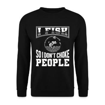 Fisch Angel Anglerspruch Geschenk - Unisex Pullover - Schwarz - Vorne - Alina (178cm) & Michal (187cm)