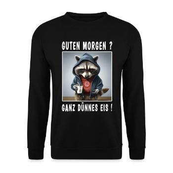 Guten Morgen ganz dünnes Eis - Unisex Pullover - Schwarz - Vorne - Alina (178cm) & Michal (187cm)