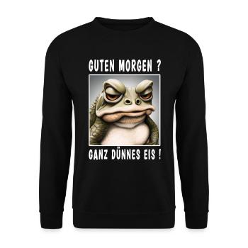Guten Morgen ganz dünnes Eis - Unisex Pullover - Schwarz - Vorne - Alina (178cm) & Michal (187cm)