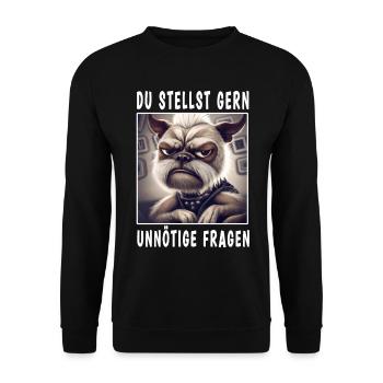 Du stellst gern unnötige Fragen - Unisex Pullover - Schwarz - Vorne - Alina (178cm) & Michal (187cm)
