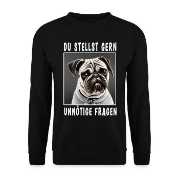 Du stellst gern unnötige Fragen - Unisex Pullover - Schwarz - Vorne - Alina (178cm) & Michal (187cm)