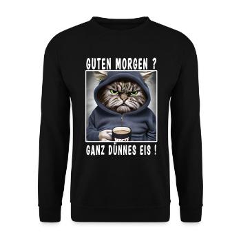 Guten Morgen ganz dünnes Eis - Unisex Pullover - Schwarz - Vorne - Alina (178cm) & Michal (187cm)