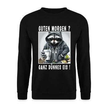 Guten Morgen ganz dünnes Eis - Unisex Pullover - Schwarz - Vorne - Alina (178cm) & Michal (187cm)