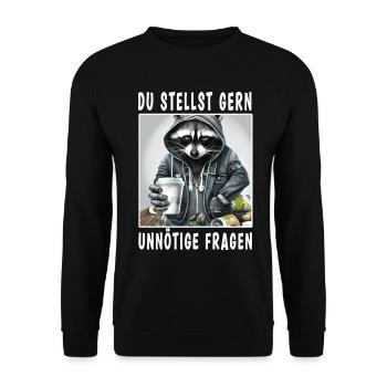 Du stellst gern unnötige Fragen - Unisex Pullover - Schwarz - Vorne - Alina (178cm) & Michal (187cm)