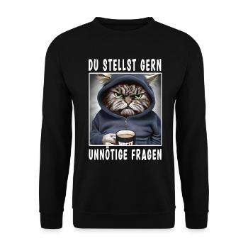 Du stellst gern unnötige Fragen - Unisex Pullover - Schwarz - Vorne - Alina (178cm) & Michal (187cm)