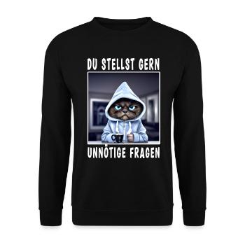 Du stellst gern unnötige Fragen - Unisex Pullover - Schwarz - Vorne - Alina (178cm) & Michal (187cm)