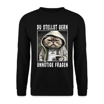 Du stellst gern unnötige Fragen - Unisex Pullover - Schwarz - Vorne - Alina (178cm) & Michal (187cm)
