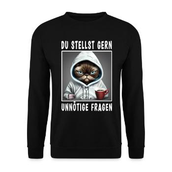 Du stellst gern unnötige Fragen - Unisex Pullover - Schwarz - Vorne - Alina (178cm) & Michal (187cm)