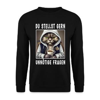 Du stellst gern unnötige Fragen - Unisex Pullover - Schwarz - Vorne - Alina (178cm) & Michal (187cm)
