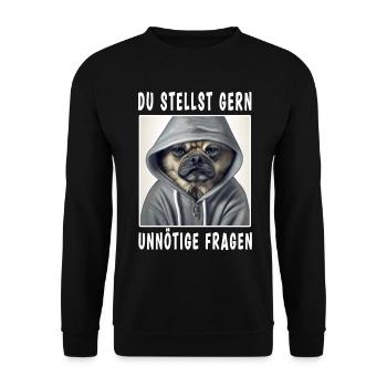 Du stellst gern unnötige Fragen - Unisex Pullover - Schwarz - Vorne - Alina (178cm) & Michal (187cm)