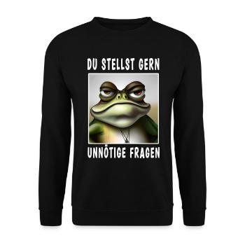 Du stellst gern unnötige Fragen - Unisex Pullover - Schwarz - Vorne - Alina (178cm) & Michal (187cm)