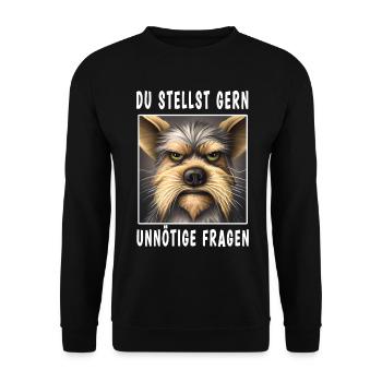 Du stellst gern unnötige Fragen - Unisex Pullover - Schwarz - Vorne - Alina (178cm) & Michal (187cm)