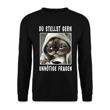 Du stellst gern unnötige Fragen - Unisex Pullover - Schwarz - Vorne - Alina (178cm) & Michal (187cm)