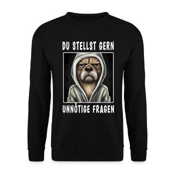 Du stellst gern unnötige Fragen - Unisex Pullover - Schwarz - Vorne - Alina (178cm) & Michal (187cm)