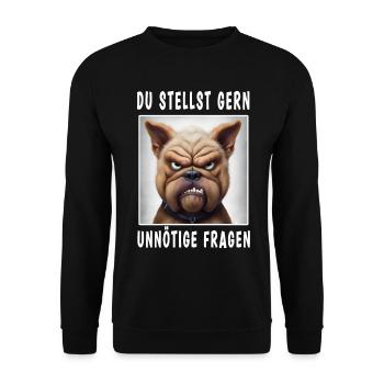 Du stellst gern unnötige Fragen - Unisex Pullover - Schwarz - Vorne - Alina (178cm) & Michal (187cm)