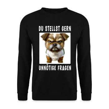 Du stellst gern unnötige Fragen - Unisex Pullover - Schwarz - Vorne - Alina (178cm) & Michal (187cm)