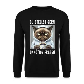 Du stellst gern unnötige Fragen - Unisex Pullover - Schwarz - Vorne - Alina (178cm) & Michal (187cm)