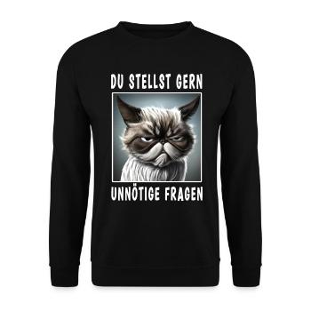 Du stellst gern unnötige Fragen - Unisex Pullover - Schwarz - Vorne - Alina (178cm) & Michal (187cm)