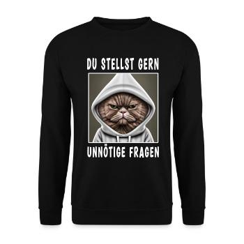 Du stellst gern unnötige Fragen - Unisex Pullover - Schwarz - Vorne - Alina (178cm) & Michal (187cm)