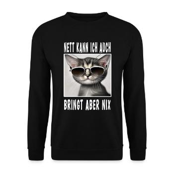 Nett Kann Ich Auch Bringt Aber Nix - Unisex Pullover - Schwarz - Vorne - Alina (178cm) & Michal (187cm)